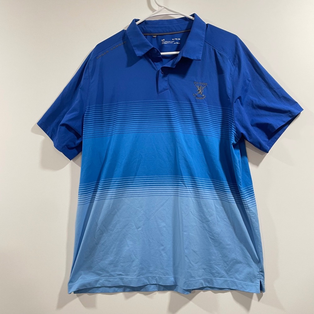 Under Armour Mens XL Old Course St Andrews Golf Polo Shirt Blue‎ Ombre Striped